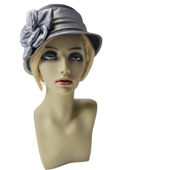 Grey Dress Hat Church Hat with Satin Flower Rosette One Size - Picture 5 of 15